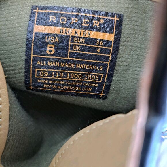 Roper Western Boots. Big Kids Brown Embroided Square Toe Cowboy Boots Size 5 - Picture 10 of 10